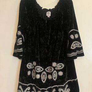 Ivy Jane Black Velvet and White Embroidered Dress